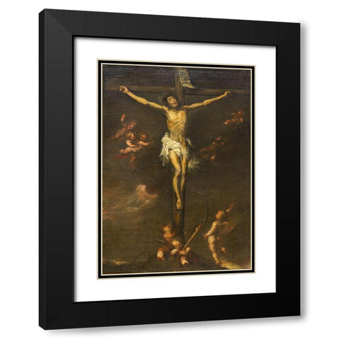 Crucifixion Black Modern Wood Framed Art Print with Double Matting by Spain 19th Century