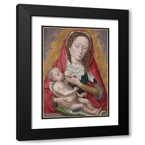 Virgin and Child Black Modern Wood Framed Art Print with Double Matting by Memling, workshop ofÂ Hans