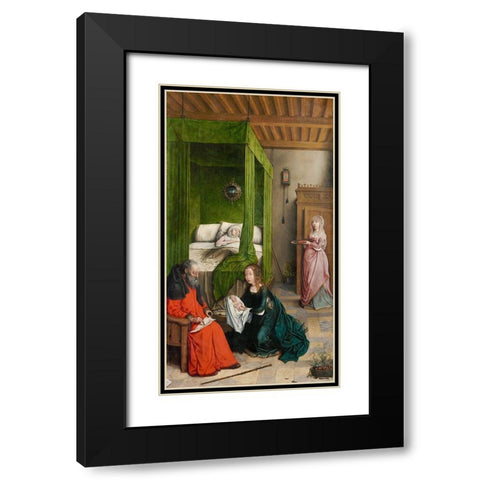 The Birth and Naming of John the Baptist Black Modern Wood Framed Art Print with Double Matting by Flandes, Juan de