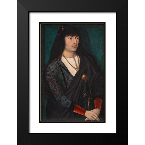 Portrait of a Man Black Modern Wood Framed Art Print with Double Matting by France 15th Century