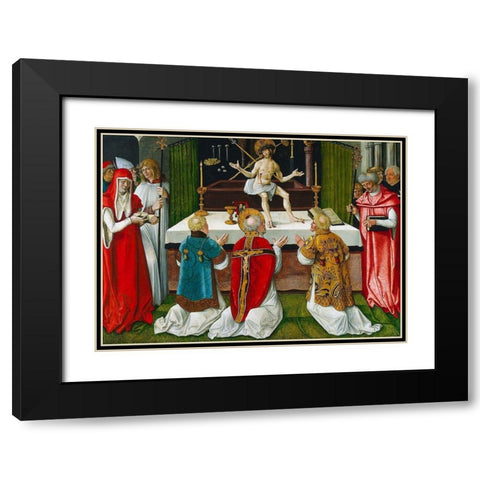 The Mass of Saint Gregory Black Modern Wood Framed Art Print with Double Matting by Baldung, Hans