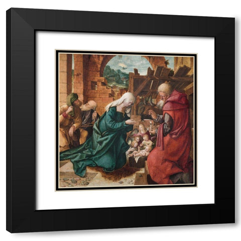Adoration of the Shepherds Black Modern Wood Framed Art Print with Double Matting by Schaufelein, Hans Leonhard