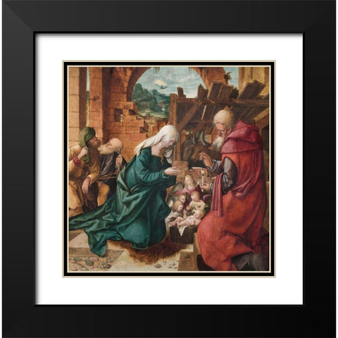 Adoration of the Shepherds Black Modern Wood Framed Art Print with Double Matting by Schaufelein, Hans Leonhard