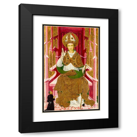 A Bishop Saint with a Donor Black Modern Wood Framed Art Print with Double Matting by Spain 15th Century