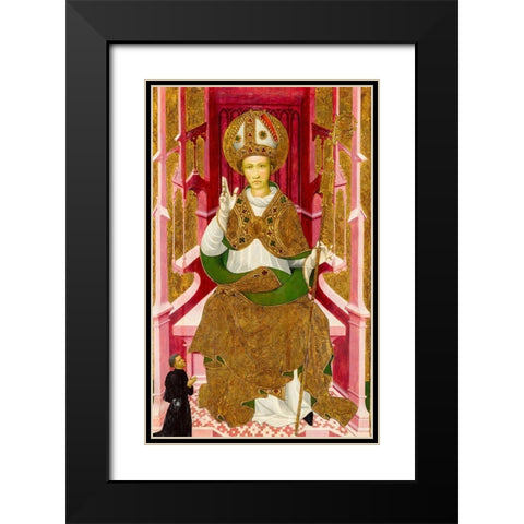 A Bishop Saint with a Donor Black Modern Wood Framed Art Print with Double Matting by Spain 15th Century