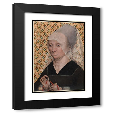 Portrait of a Woman Black Modern Wood Framed Art Print with Double Matting by Master of the Holy Kinship
