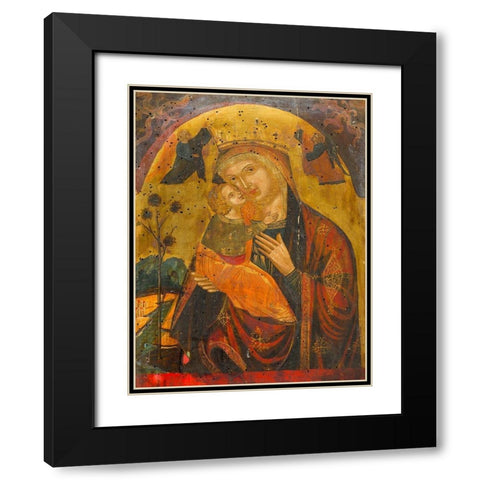 Virgin and Child Black Modern Wood Framed Art Print with Double Matting by Byzantine 15th Century
