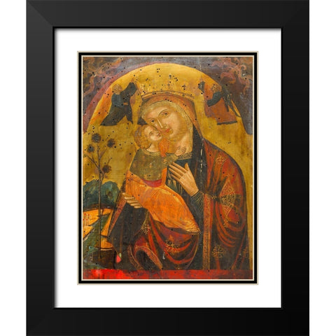 Virgin and Child Black Modern Wood Framed Art Print with Double Matting by Byzantine 15th Century