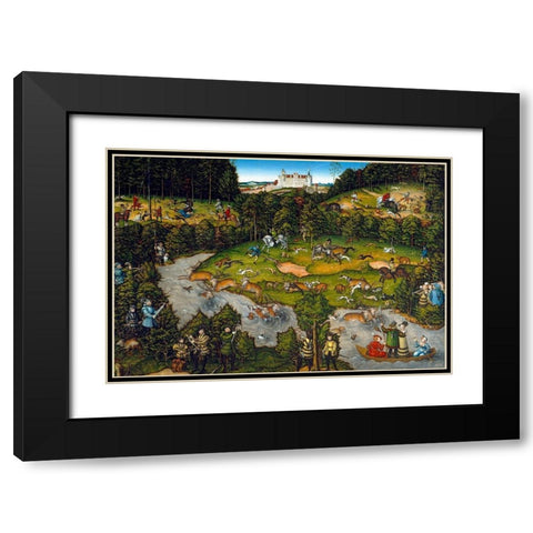 Hunting near Hartenfels Castle Black Modern Wood Framed Art Print with Double Matting by Cranach, Lucas