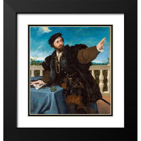 Portrait of a Man, possibly Girolamo Rosati Black Modern Wood Framed Art Print with Double Matting by Lotto, Lorenzo