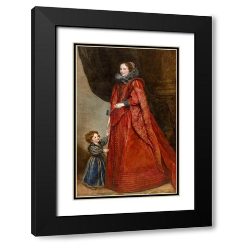A Genoese Lady with Her Child Black Modern Wood Framed Art Print with Double Matting by Dyck, Anthony van