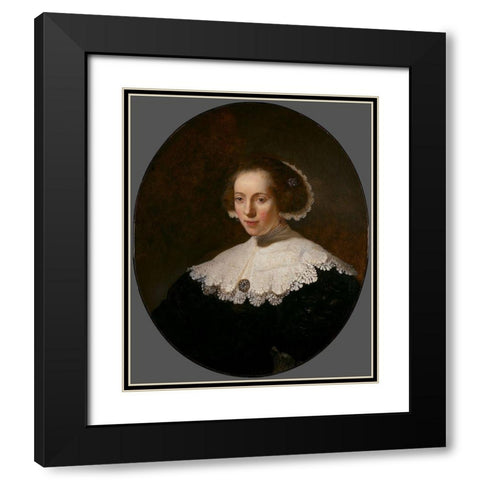 Portrait of a Woman Black Modern Wood Framed Art Print with Double Matting by RijnÂ , Rembrandt van