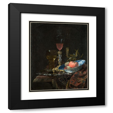 Wineglass and a Bowl of Fruit Black Modern Wood Framed Art Print with Double Matting by Kalf, Willem