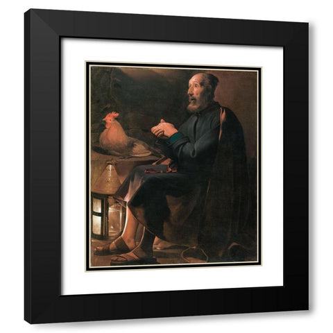 Saint Peter Repentant Black Modern Wood Framed Art Print with Double Matting by de la Tour, Georges