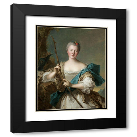 Portrait of a Woman as Diana Black Modern Wood Framed Art Print with Double Matting by Nattier, Jean-Marc