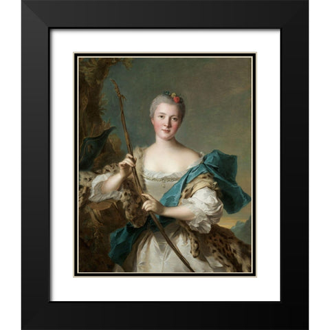 Portrait of a Woman as Diana Black Modern Wood Framed Art Print with Double Matting by Nattier, Jean-Marc