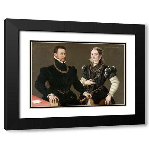 Portrait of a Couple Black Modern Wood Framed Art Print with Double Matting by Italy 16th Century