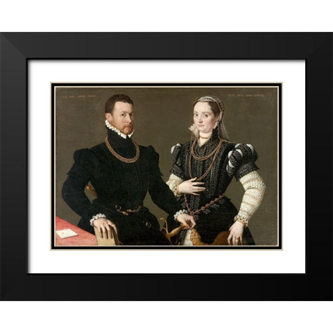 Portrait of a Couple Black Modern Wood Framed Art Print with Double Matting by Italy 16th Century