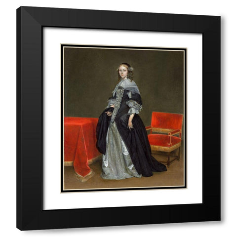 Portrait of a Woman Black Modern Wood Framed Art Print with Double Matting by Borch, Gerard ter