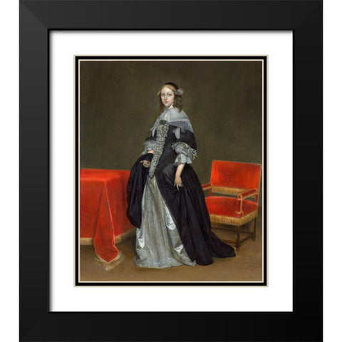 Portrait of a Woman Black Modern Wood Framed Art Print with Double Matting by Borch, Gerard ter