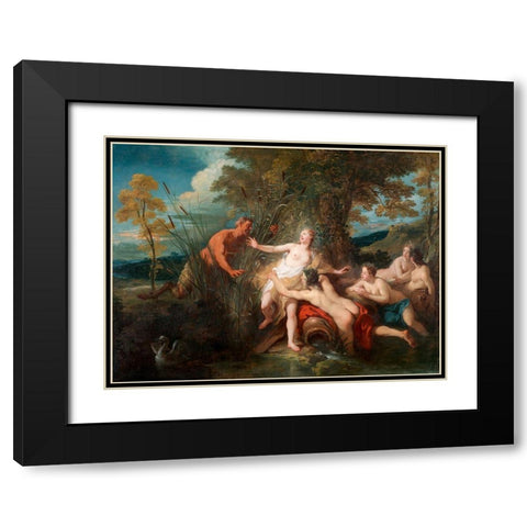 Pan and Syrinx Black Modern Wood Framed Art Print with Double Matting by de Troy, Jean Francois