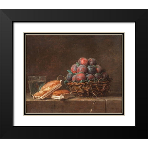 Basket of Plums Black Modern Wood Framed Art Print with Double Matting by Vallayer-Coster, Anne