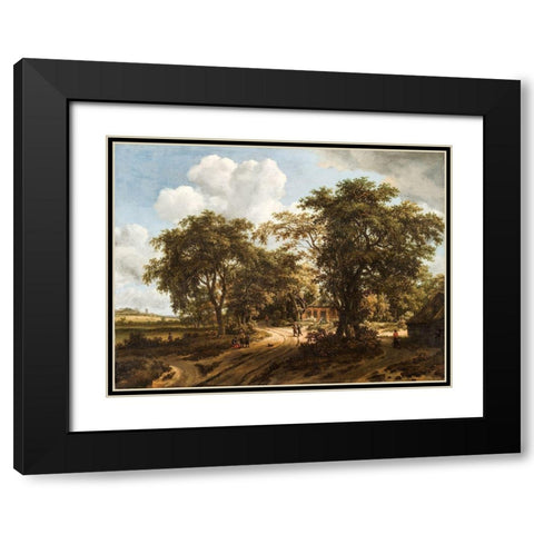 A Cottage in the Woods Black Modern Wood Framed Art Print with Double Matting by Hobbema, Meindert