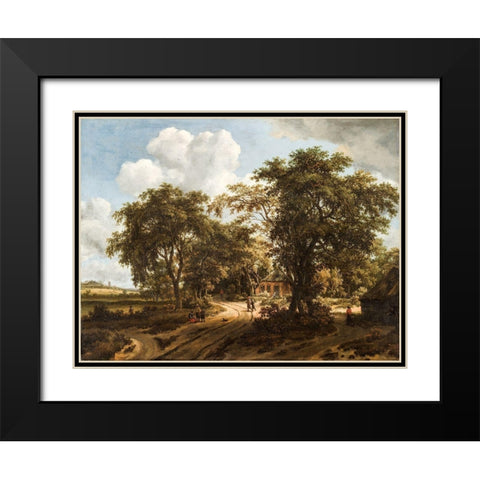 A Cottage in the Woods Black Modern Wood Framed Art Print with Double Matting by Hobbema, Meindert