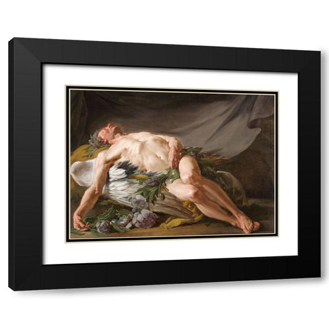 Sleep Black Modern Wood Framed Art Print with Double Matting by Restout, Jean Bernard