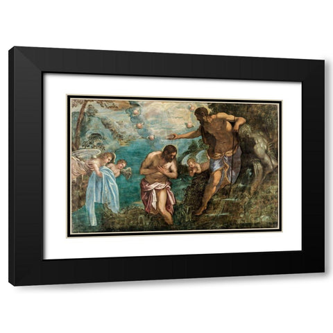 Baptism of Christ Black Modern Wood Framed Art Print with Double Matting by Tintoretto, Jacopo