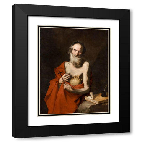 Saint Jerome Black Modern Wood Framed Art Print with Double Matting by Ribera, Jusepe de