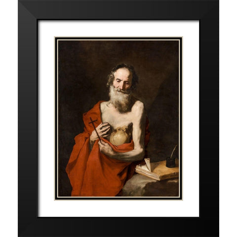 Saint Jerome Black Modern Wood Framed Art Print with Double Matting by Ribera, Jusepe de