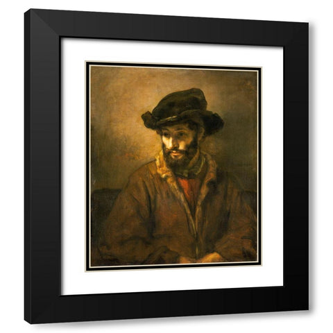 A Bearded Man Wearing a Hat Black Modern Wood Framed Art Print with Double Matting by van Rijn, Rembrandt