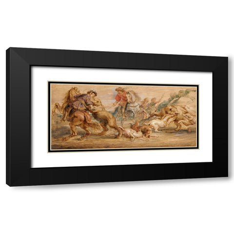 Study for The Bear Hunt for the Alcazar, Madrid Black Modern Wood Framed Art Print with Double Matting by Rubens, Peter Paul