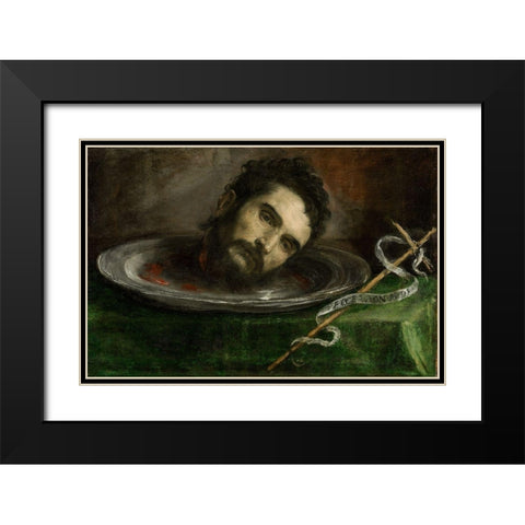 Head of Saint John the Baptist Black Modern Wood Framed Art Print with Double Matting by Spain 16th Century