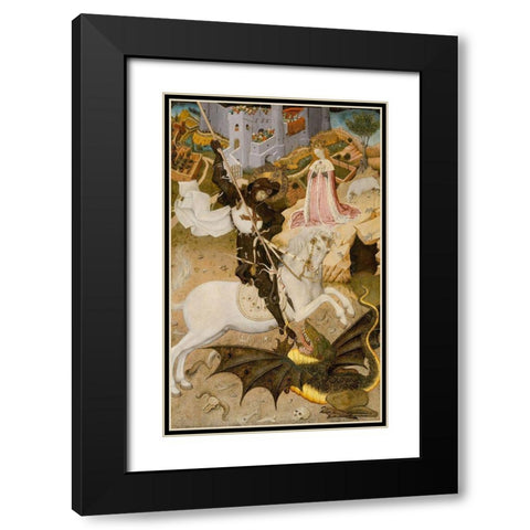 Saint George and the Dragon 1434 Black Modern Wood Framed Art Print with Double Matting by Martorell, Bernat