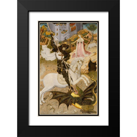 Saint George and the Dragon 1434 Black Modern Wood Framed Art Print with Double Matting by Martorell, Bernat