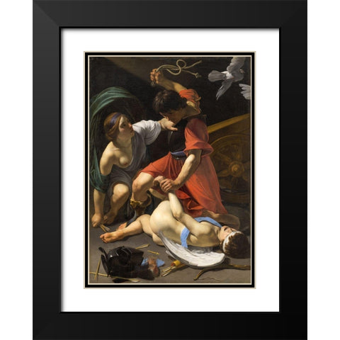Cupid Chastised 1613 Black Modern Wood Framed Art Print with Double Matting by Manfredi, Bartolomeo