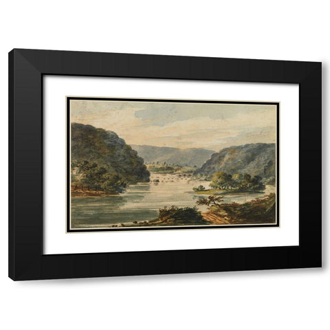 A View of the Potomac at Harpers Ferry 1811 Black Modern Wood Framed Art Print with Double Matting by Svinin, Pavel Petrovich