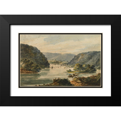 A View of the Potomac at Harpers Ferry 1811 Black Modern Wood Framed Art Print with Double Matting by Svinin, Pavel Petrovich