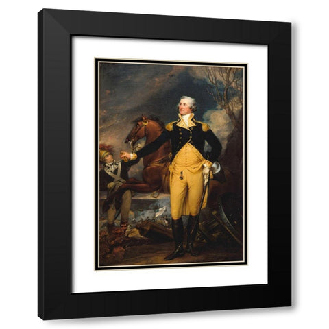 George Washington before the Battle of Trenton Black Modern Wood Framed Art Print with Double Matting by Trumbull, John