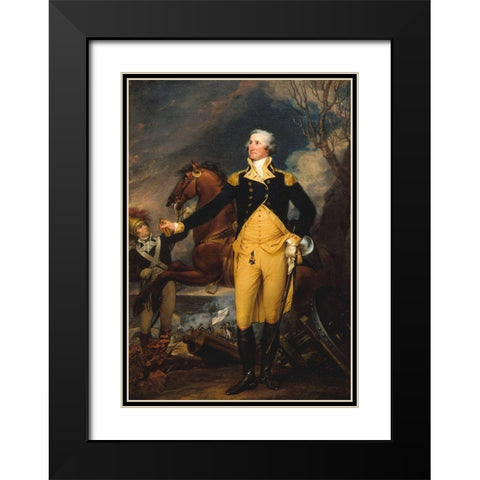 George Washington before the Battle of Trenton Black Modern Wood Framed Art Print with Double Matting by Trumbull, John