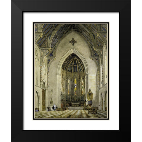 Chancel of Trinity Chapel, New York 1856 Black Modern Wood Framed Art Print with Double Matting by Hill, John William