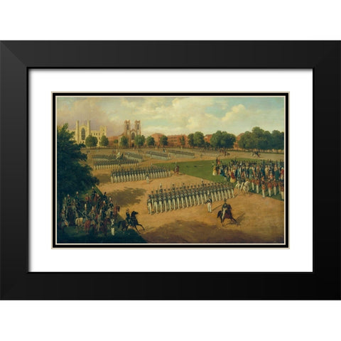 Seventh Regiment on Review, Washington Square, New York 1851 Black Modern Wood Framed Art Print with Double Matting by Boetticher, Otto
