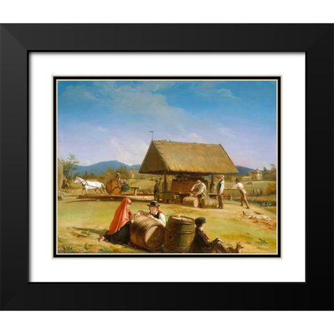 Cider Making 1841 Black Modern Wood Framed Art Print with Double Matting by Mount, William Sidney