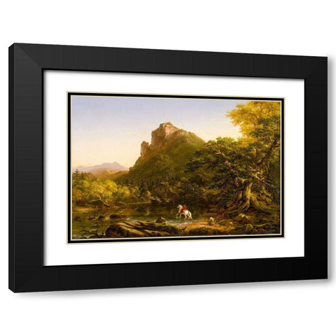 The Mountain Ford 1846 Black Modern Wood Framed Art Print with Double Matting by Cole, Thomas