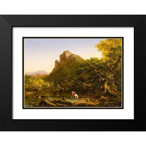 The Mountain Ford 1846 Black Modern Wood Framed Art Print with Double Matting by Cole, Thomas