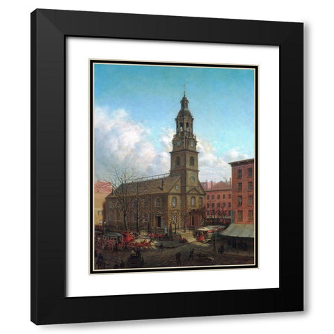 The North Dutch Church, Fulton and William Streets, New York 1869 Black Modern Wood Framed Art Print with Double Matting by Henry, Edward Lamson