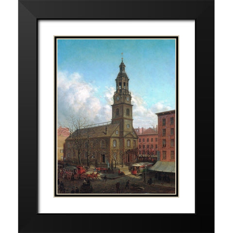 The North Dutch Church, Fulton and William Streets, New York 1869 Black Modern Wood Framed Art Print with Double Matting by Henry, Edward Lamson