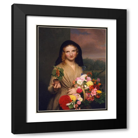 The Flower Girl 1846 Black Modern Wood Framed Art Print with Double Matting by Ingham, Charles Cromwell
